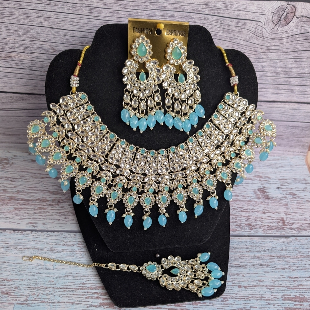 Turquoise Blue Kundan Necklace Jewelry set | Indian Jewelry | Pakistani Jewelry